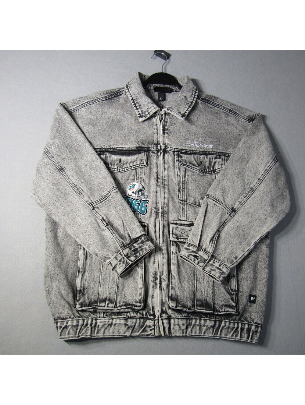 NWT The Wild Collection Miami Dolphins Jacket W's M Gray Denim w/ Crystal Rock